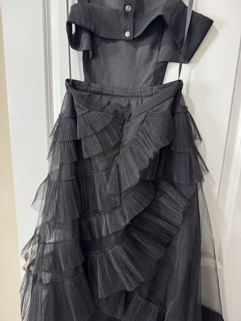 BCBGMaxAzria Black Oly Tiered Ruffle Tulle Evening Gown - Picture 10 of 10